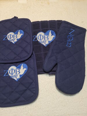 Zeta Phi Beta 4-piece kitchen towel set, sorority, blue and white, embroidery, sisterhood, dove. - image1
